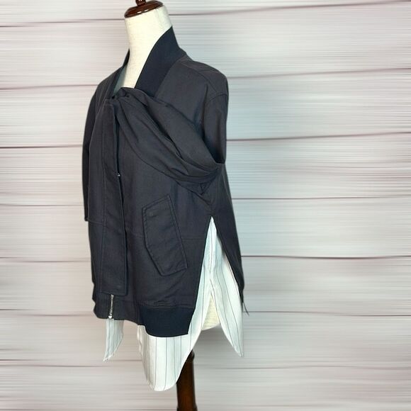 Sosken Charcoal Bomber Layered Combo Jacket & Striped Shirt Cotton Blend size 0 - Picture 3 of 16